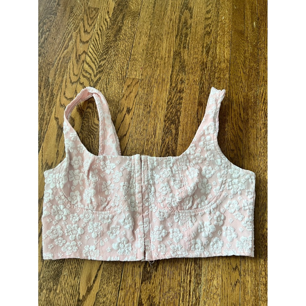 Wild Fable Pink Floral Corset Crop‎ Top Hook and Eye Front Smocked Back XL